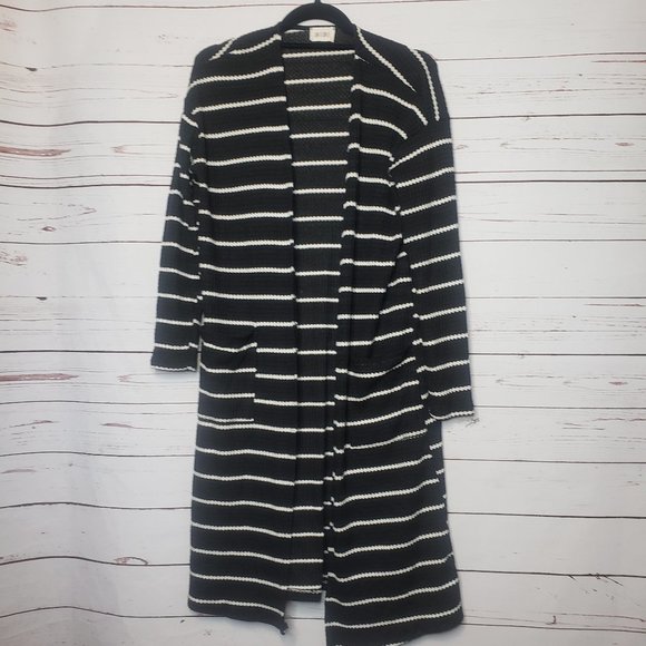 BiBi Striped Long Open Front Cardigan Sweater - Picture 1 of 7